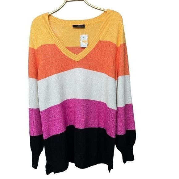 Lane Bryant Women’s Multicolored Striped V-Neck Tunic Pullover Sweater Sz 14-16 - Picture 3 of 8